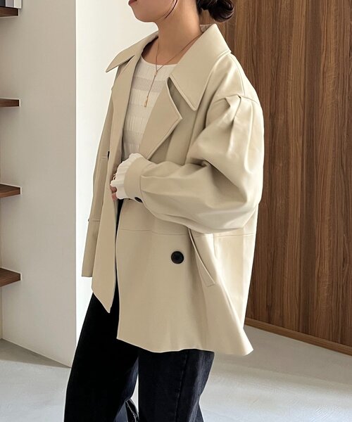 CAPRICIEUX LE'MAGE(カプリシューレマージュ)の「【サイズ展開あり】レザーミドルコート(その他アウター・レディース・ブラック/ホワイト系その他/ブラウン・36/38)」の8枚目の写真