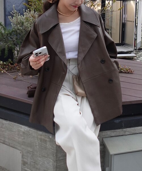 【セール】【サイズ展開あり】レザーミドルコート(その他アウター)|CAPRICIEUX LE'MAGE(カプリシューレマージュ)