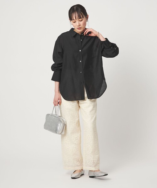 green label relaxing（グリーンレーベルリラクシング）の「［size SHORTあり］ミルフィーユデイリーシャツ（シャツ/ブラウス・レディース・オフホワイト/ブラック/ライトピンク/イエロー・FREE/SHORT）」の10枚目の写真