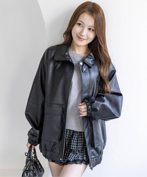 clear（クリア）の「レザーロング丈ブルゾン［大人 カジュアル 着回し力抜群］≪新作≫（ブルゾン・レディース・アイボリー/ブラック/ブラウン・F）」の3枚目の写真