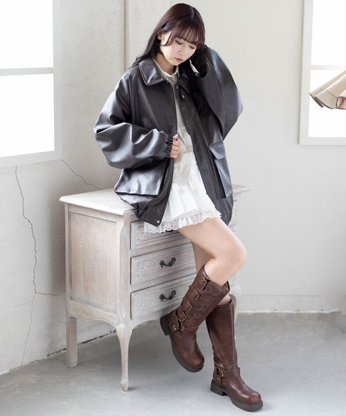 clear（クリア）の「レザーロング丈ブルゾン［大人 カジュアル 着回し力抜群］≪新作≫（ブルゾン・レディース・アイボリー/ブラック/ブラウン・F）」の21枚目の写真