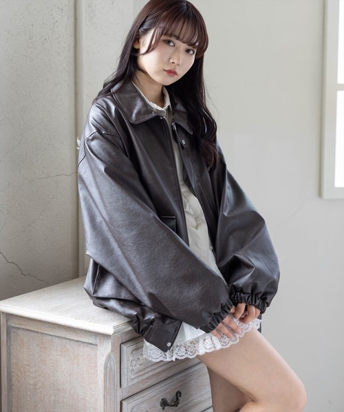 clear（クリア）の「レザーロング丈ブルゾン［大人 カジュアル 着回し力抜群］≪新作≫（ブルゾン・レディース・アイボリー/ブラック/ブラウン・F）」の19枚目の写真