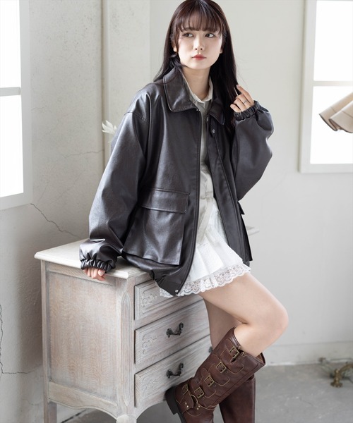 clear（クリア）の「レザーロング丈ブルゾン［大人 カジュアル 着回し力抜群］≪新作≫（ブルゾン・レディース・アイボリー/ブラック/ブラウン・F）」の20枚目の写真