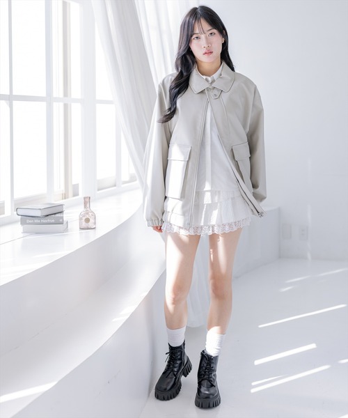 clear（クリア）の「レザーロング丈ブルゾン［大人 カジュアル 着回し力抜群］≪新作≫（ブルゾン・レディース・アイボリー/ブラック/ブラウン・F）」の13枚目の写真