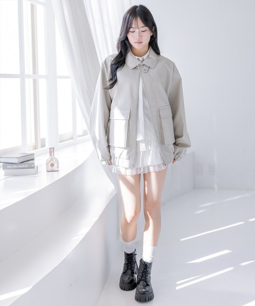 clear（クリア）の「レザーロング丈ブルゾン［大人 カジュアル 着回し力抜群］≪新作≫（ブルゾン・レディース・アイボリー/ブラック/ブラウン・F）」の14枚目の写真