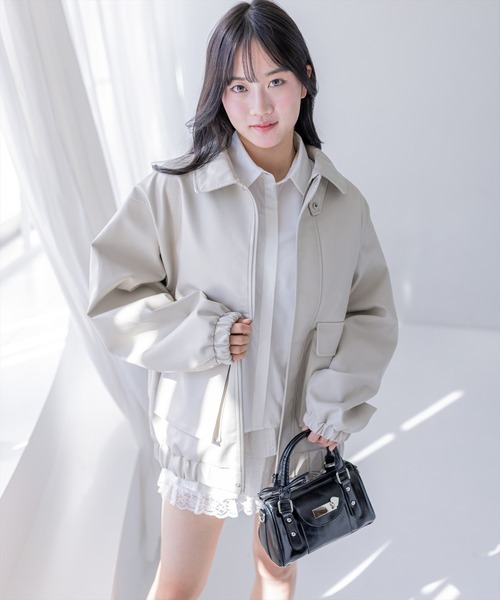 clear（クリア）の「レザーロング丈ブルゾン［大人 カジュアル 着回し力抜群］≪新作≫（ブルゾン・レディース・アイボリー/ブラック/ブラウン・F）」の12枚目の写真