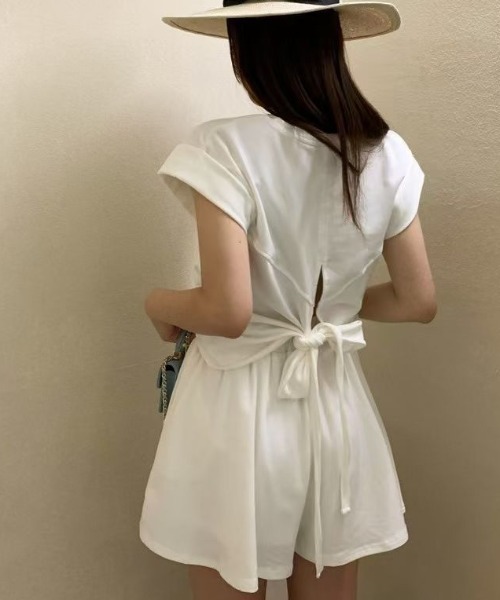deux amour(ドゥーザムール)の「バックリボンフレンチスリーブTシャツ+ショートパンツSET(Tシャツ/カットソー・レディース・ホワイト/ブラック・FREE)」の11枚目の写真