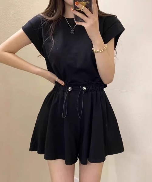 deux amour(ドゥーザムール)の「バックリボンフレンチスリーブTシャツ+ショートパンツSET(Tシャツ/カットソー・レディース・ホワイト/ブラック・FREE)」の5枚目の写真