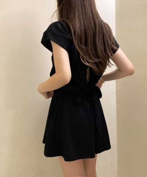 deux amour(ドゥーザムール)の「バックリボンフレンチスリーブTシャツ+ショートパンツSET(Tシャツ/カットソー・レディース・ホワイト/ブラック・FREE)」の3枚目の写真