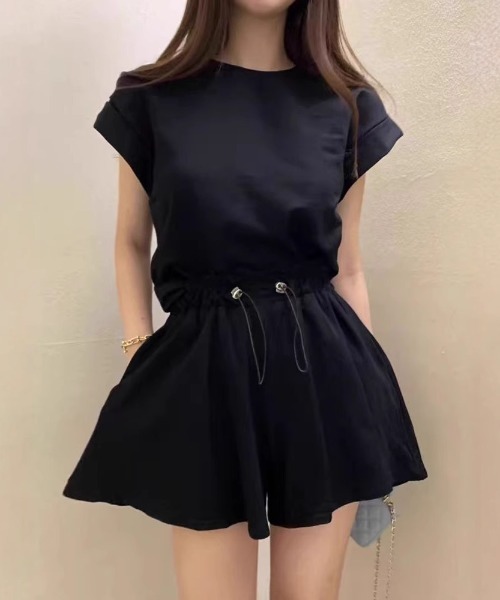 deux amour(ドゥーザムール)の「バックリボンフレンチスリーブTシャツ+ショートパンツSET(Tシャツ/カットソー・レディース・ホワイト/ブラック・FREE)」の4枚目の写真