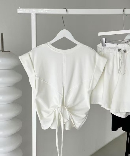 deux amour(ドゥーザムール)の「バックリボンフレンチスリーブTシャツ+ショートパンツSET(Tシャツ/カットソー・レディース・ホワイト/ブラック・FREE)」の13枚目の写真
