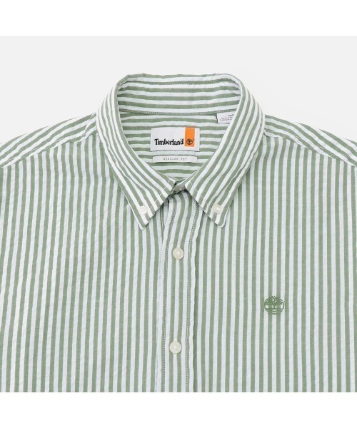 Timberland（ティンバーランド）の「ストライプ シアサッカー 長袖 シャツ メンズ（シャツ/ブラウス・メンズ・グリーン・LARGE/MEDIUM/SMALL/X-LARGE）」の3枚目の写真