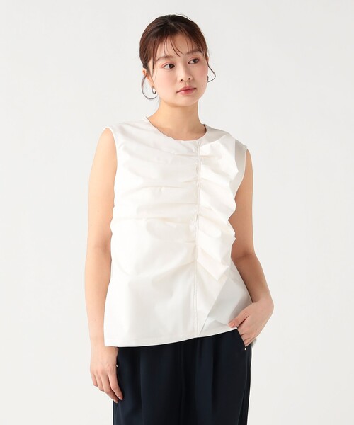 BEAMS JAPANオリジナル/ホワイト フリル 半袖トップス BEAMS JAPANオリジナル/ホワイト フリル 半袖トップス 26SS BEAMS