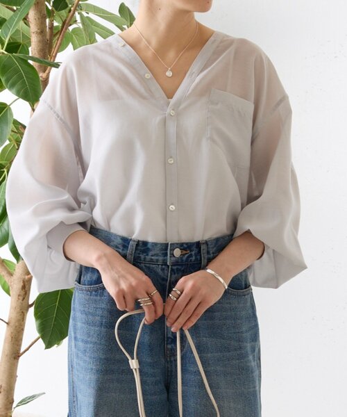 BEARDSLEY(ビアズリー)の「シアーカラーレスシャツ(シャツ/ブラウス・レディース・ライトグレー/ホワイト・FREE)」の20枚目の写真
