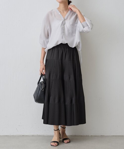 BEARDSLEY（ビアズリー）の「シアーカラーレスシャツ（シャツ/ブラウス・レディース・ライトグレー/ホワイト・FREE）」の3枚目の写真