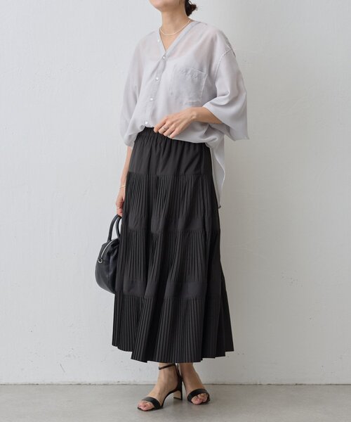 BEARDSLEY（ビアズリー）の「シアーカラーレスシャツ（シャツ/ブラウス・レディース・ライトグレー/ホワイト・FREE）」の4枚目の写真