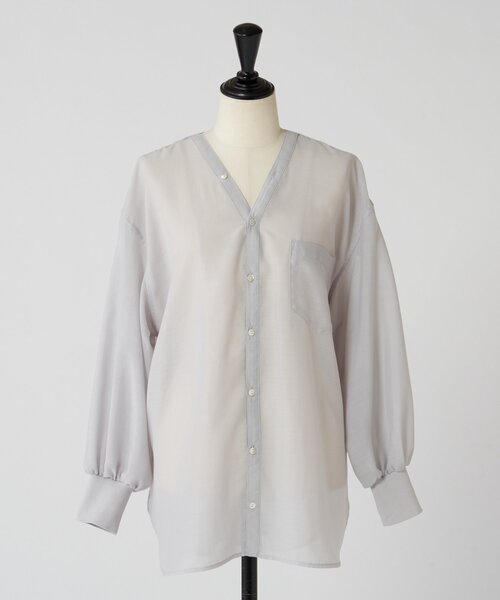 BEARDSLEY（ビアズリー）の「シアーカラーレスシャツ（シャツ/ブラウス・レディース・ライトグレー/ホワイト・FREE）」の10枚目の写真