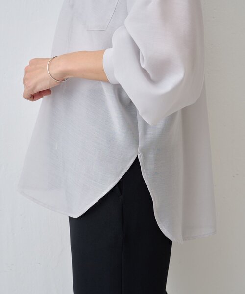 BEARDSLEY（ビアズリー）の「シアーカラーレスシャツ（シャツ/ブラウス・レディース・ライトグレー/ホワイト・FREE）」の14枚目の写真