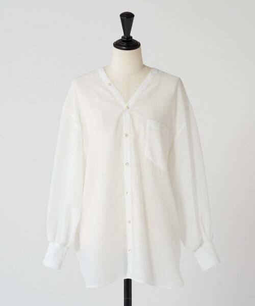 BEARDSLEY（ビアズリー）の「シアーカラーレスシャツ（シャツ/ブラウス・レディース・ライトグレー/ホワイト・FREE）」の16枚目の写真