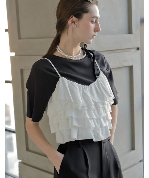 MEISM（ミズム）の「[2026S/S COLLECTION][MEISM by Re:EDIT]ティアードフリルビスチェ（キャミソール・レディース・ホワイト/ブラック系その他/ブラック・LARGE/MEDIUM）」の4枚目の写真