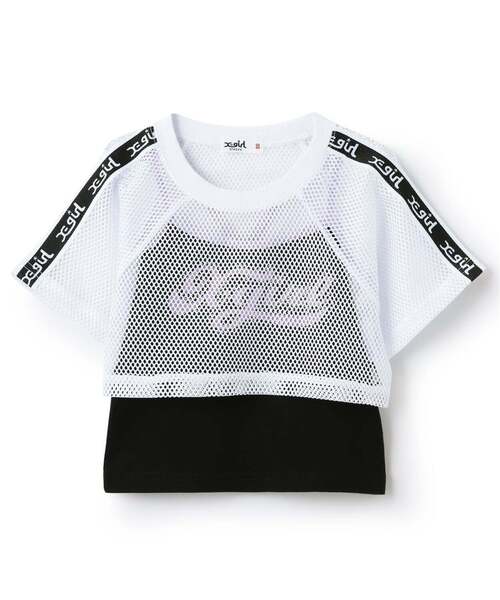 X-girl Stages（エックスガールステージス）の「メッシュショートトップス+ロゴキャミソールセット（Tシャツ/カットソー・キッズ・グリーン/カラフル/オフホワイト・130cm/120cm/110cm/100cm/90cm/140cm）」の2枚目の写真