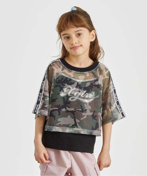 X-girl Stages（エックスガールステージス）の「メッシュショートトップス+ロゴキャミソールセット（Tシャツ/カットソー・キッズ・グリーン/カラフル/オフホワイト・130cm/120cm/110cm/100cm/90cm/140cm）」の3枚目の写真