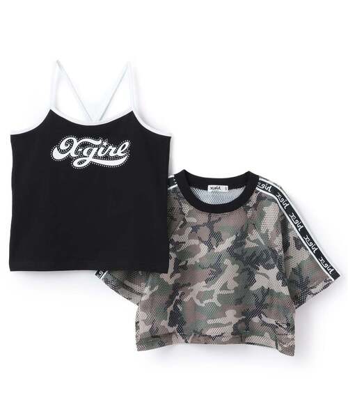 X-girl Stages（エックスガールステージス）の「メッシュショートトップス+ロゴキャミソールセット（Tシャツ/カットソー・キッズ・グリーン/カラフル/オフホワイト・130cm/120cm/110cm/100cm/90cm/140cm）」の10枚目の写真