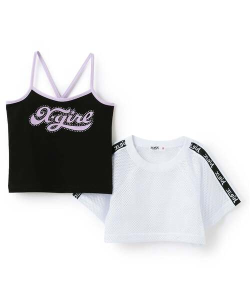 X-girl Stages（エックスガールステージス）の「メッシュショートトップス+ロゴキャミソールセット（Tシャツ/カットソー・キッズ・グリーン/カラフル/オフホワイト・130cm/120cm/110cm/100cm/90cm/140cm）」の11枚目の写真