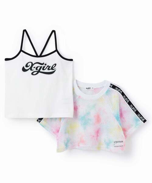 X-girl Stages（エックスガールステージス）の「メッシュショートトップス+ロゴキャミソールセット（Tシャツ/カットソー・キッズ・グリーン/カラフル/オフホワイト・130cm/120cm/110cm/100cm/90cm/140cm）」の12枚目の写真