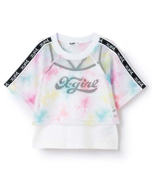 X-girl Stages（エックスガールステージス）の「メッシュショートトップス+ロゴキャミソールセット（Tシャツ/カットソー・キッズ・グリーン/カラフル/オフホワイト・130cm/120cm/110cm/100cm/90cm/140cm）」の4枚目の写真