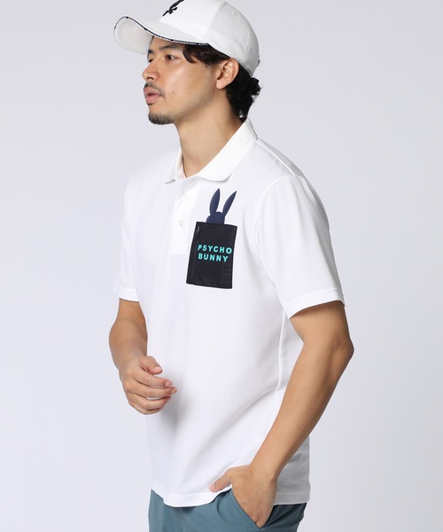 Psycho Bunny（サイコバニー）の「[GOLF]ドライミックス鹿の子 ポケットバニーポロシャツ（ポロシャツ・メンズ・ネイビー/ホワイト/ピンク/ブラック・X-LARGE/LARGE/MEDIUM）」の5枚目の写真