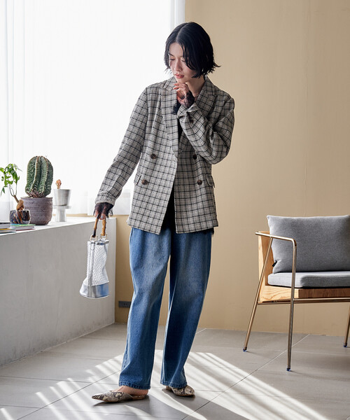 FREAK'S STORE(フリークスストア)の「Gramps チェック ジャケット<セットアップ対応>/グランプスジャケット/ダブルブレストジャケット(テーラードジャケット・レディース・ブラウン/ブラック・フリ-)」の4枚目の写真