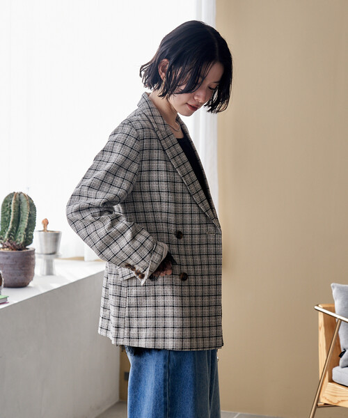 FREAK'S STORE(フリークスストア)の「Gramps チェック ジャケット<セットアップ対応>/グランプスジャケット/ダブルブレストジャケット(テーラードジャケット・レディース・ブラウン/ブラック・フリ-)」の13枚目の写真