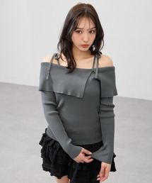 【WEB限定】両肩リボンスリットニット