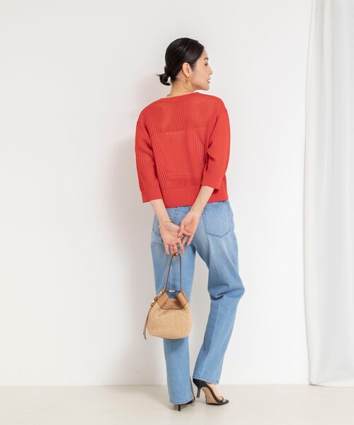 NOLLEY’S(ノーリーズ)の「《手洗い可能》メッシュスパンコール6分袖カーディガン(カーディガン/ボレロ・レディース・グレイッシュベージュ/オフホワイト/レッド/ネイビー・38)」の6枚目の写真