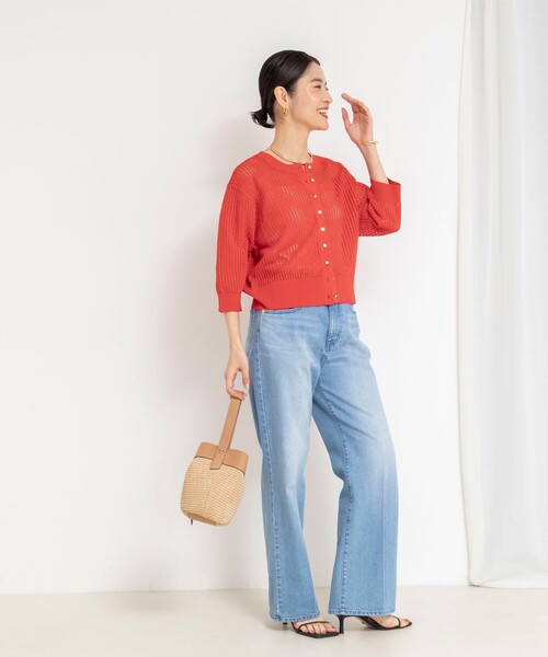 NOLLEY’S(ノーリーズ)の「《手洗い可能》メッシュスパンコール6分袖カーディガン(カーディガン/ボレロ・レディース・グレイッシュベージュ/オフホワイト/レッド/ネイビー・38)」の7枚目の写真