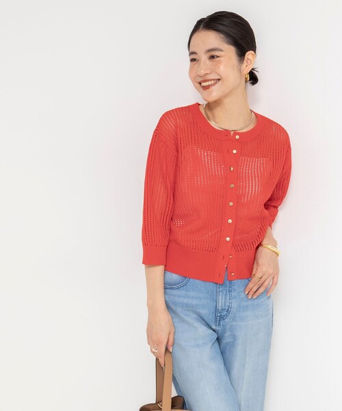 NOLLEY’S(ノーリーズ)の「《手洗い可能》メッシュスパンコール6分袖カーディガン(カーディガン/ボレロ・レディース・グレイッシュベージュ/オフホワイト/レッド/ネイビー・38)」の10枚目の写真
