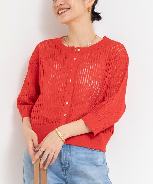 NOLLEY’S(ノーリーズ)の「《手洗い可能》メッシュスパンコール6分袖カーディガン(カーディガン/ボレロ・レディース・グレイッシュベージュ/オフホワイト/レッド/ネイビー・38)」の15枚目の写真