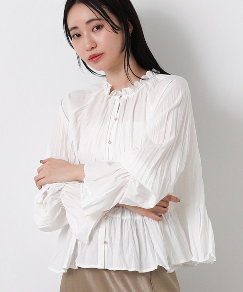 Gready Brilliant(グレディブリリアン)の「ワッシャーフリル2WAYブラウス(シャツ/ブラウス・レディース・ピンク/ブラック/オフホワイト・FREE)」の1枚目の写真