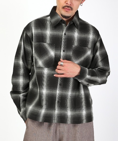 LUXSTYLE（ラグスタイル）の「オンブレチェック長袖シャツ（シャツ/ブラウス・メンズ・ブラック/ブラウン・L/M）」の2枚目の写真