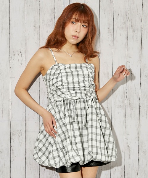 GORGE(ゴージ)の「《バルーン・ドロストチェック》キャミワンピース/カジュアル×ガーリー/春夏/全2色(ワンピース・レディース・オフホワイト/ブラック・F)」の3枚目の写真