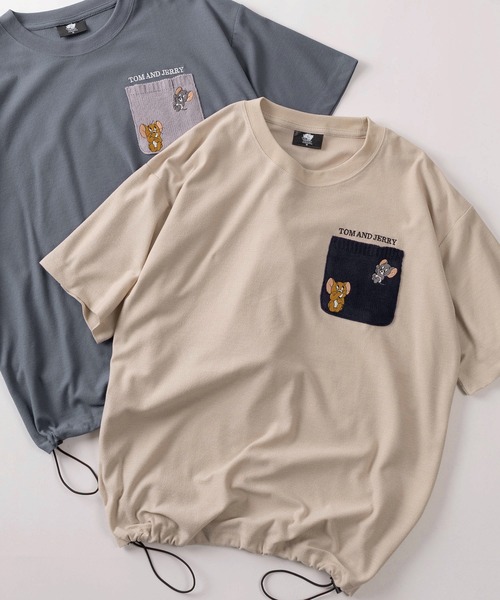 Tom&Jerry(トムアンドジェリー)の「【71】【TOM&JERRY/トムとジェリー】梨地 クールマックス ニットポケット刺繍 クルーネックTシャツ/ドローコード付/ユニセックス/レディース/メンズ(Tシャツ/カットソー・レディース・ブルー/チャコールグレー/ホワイト/ベージュ・M/L/XL)」の4枚目の写真