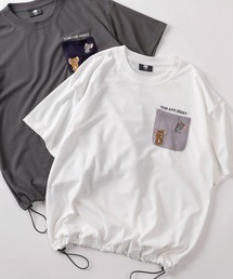 【71】【TOM&JERRY/トムとジェリー】梨地 クールマックス ニットポケット刺繍 クルーネックTシャツ/ドローコード付/ユニセックス/レディース/メンズ