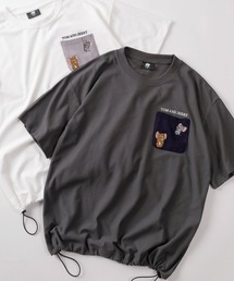 【71】【TOM&JERRY/トムとジェリー】梨地 クールマックス ニットポケット刺繍 クルーネックTシャツ/ドローコード付/ユニセックス/レディース/メンズ