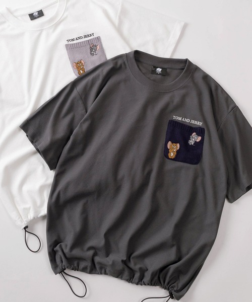 Tom&Jerry(トムアンドジェリー)の「【71】【TOM&JERRY/トムとジェリー】梨地 クールマックス ニットポケット刺繍 クルーネックTシャツ/ドローコード付/ユニセックス/レディース/メンズ(Tシャツ/カットソー・レディース・ブルー/チャコールグレー/ホワイト/ベージュ・M/L/XL)」の3枚目の写真