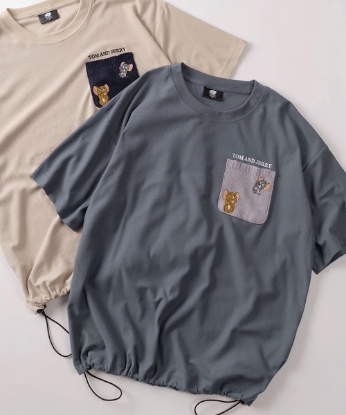 Tom&Jerry(トムアンドジェリー)の「【71】【TOM&JERRY/トムとジェリー】梨地 クールマックス ニットポケット刺繍 クルーネックTシャツ/ドローコード付/ユニセックス/レディース/メンズ(Tシャツ/カットソー・レディース・ブルー/チャコールグレー/ホワイト/ベージュ・M/L/XL)」の2枚目の写真