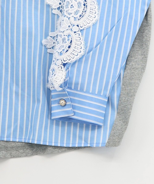 iS ScoLar（イズスカラー）の「561228：花蝶刺繍レース×ストライプ柄配色シャツ（シャツ/ブラウス・レディース・ネイビー/サックスブルー・M）」の15枚目の写真