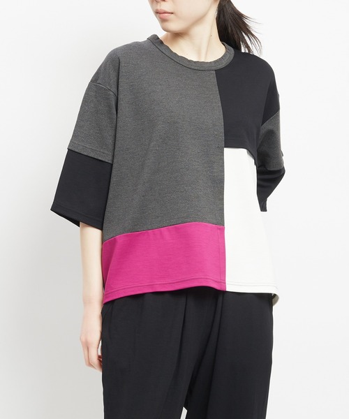 gomme（ゴム）の「ポンチ切替Ｔ（Tシャツ/カットソー・レディース・ブラック/チャコールグレー/トップグレー・MEDIUM）」の2枚目の写真