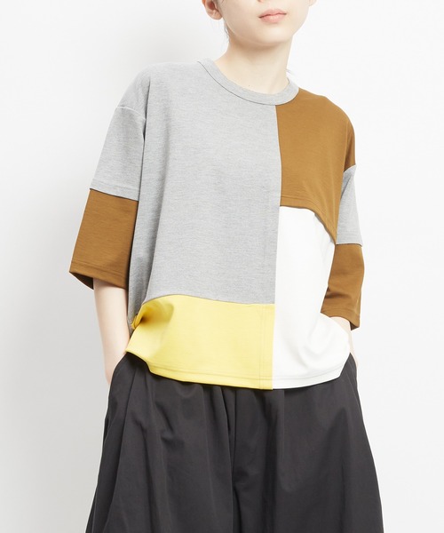 gomme（ゴム）の「ポンチ切替Ｔ（Tシャツ/カットソー・レディース・ブラック/チャコールグレー/トップグレー・MEDIUM）」の3枚目の写真
