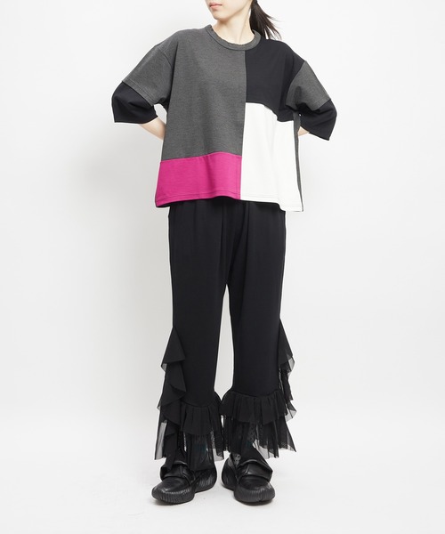gomme（ゴム）の「ポンチ切替Ｔ（Tシャツ/カットソー・レディース・ブラック/チャコールグレー/トップグレー・MEDIUM）」の9枚目の写真